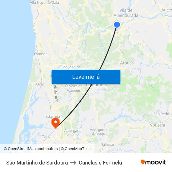 São Martinho de Sardoura to Canelas e Fermelã map