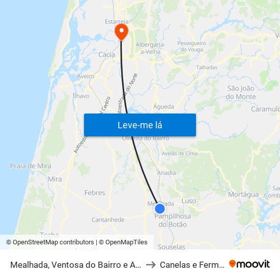 Mealhada, Ventosa do Bairro e Antes to Canelas e Fermelã map