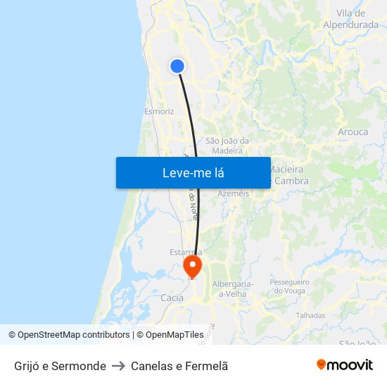 Grijó e Sermonde to Canelas e Fermelã map