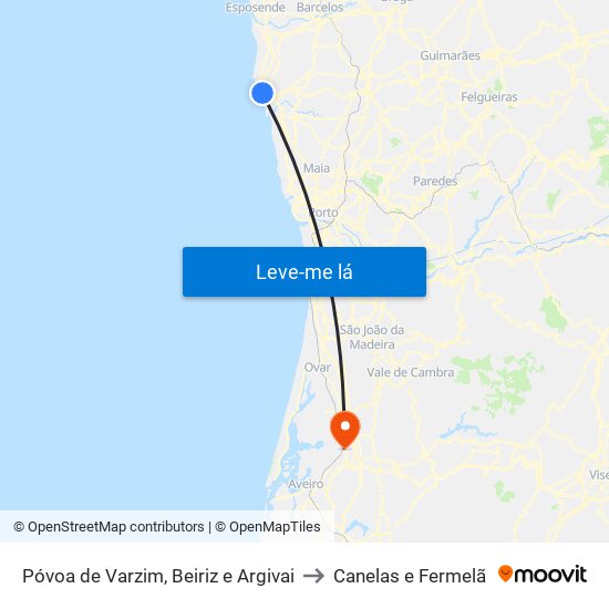 Póvoa de Varzim, Beiriz e Argivai to Canelas e Fermelã map