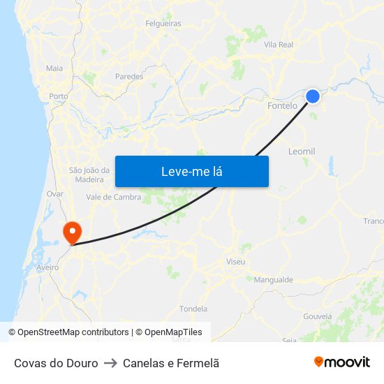 Covas do Douro to Canelas e Fermelã map