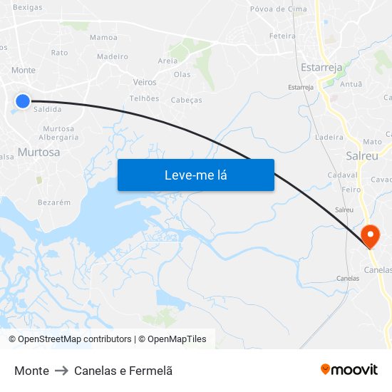 Monte to Canelas e Fermelã map