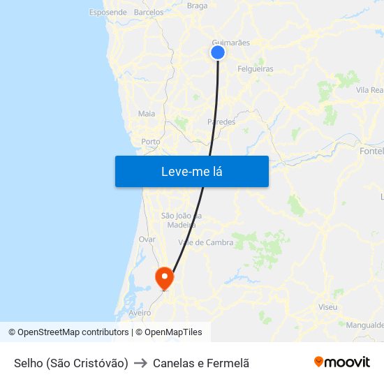 Selho (São Cristóvão) to Canelas e Fermelã map