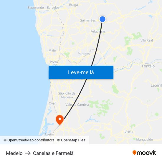 Medelo to Canelas e Fermelã map