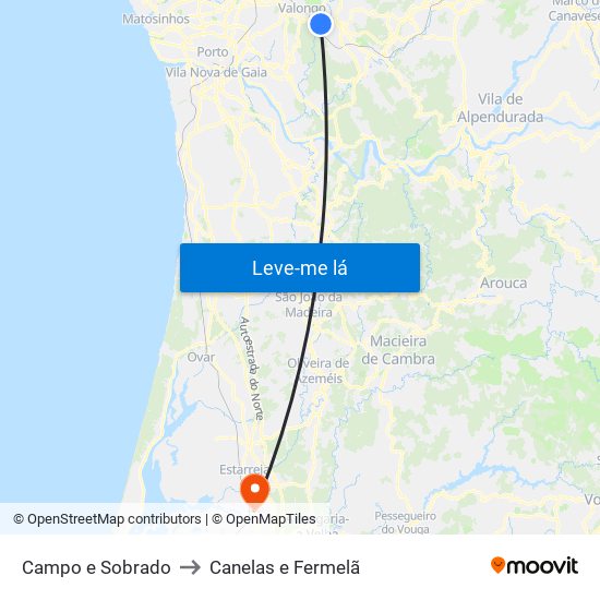 Campo e Sobrado to Canelas e Fermelã map