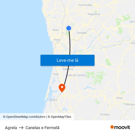 Agrela to Canelas e Fermelã map