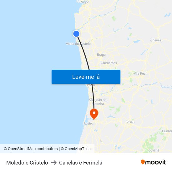 Moledo e Cristelo to Canelas e Fermelã map