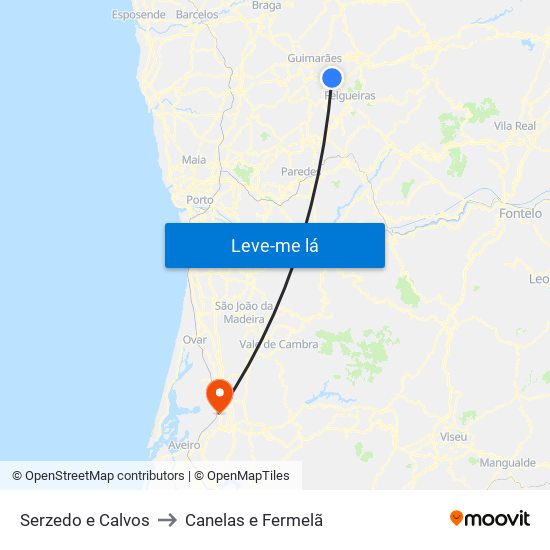 Serzedo e Calvos to Canelas e Fermelã map