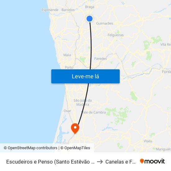 Escudeiros e Penso (Santo Estêvão e São Vicente) to Canelas e Fermelã map