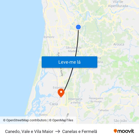 Canedo, Vale e Vila Maior to Canelas e Fermelã map