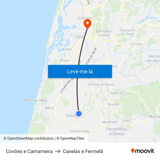 Covões e Camarneira to Canelas e Fermelã map