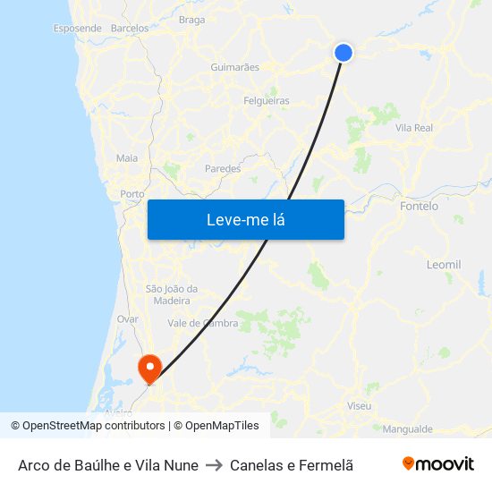 Arco de Baúlhe e Vila Nune to Canelas e Fermelã map