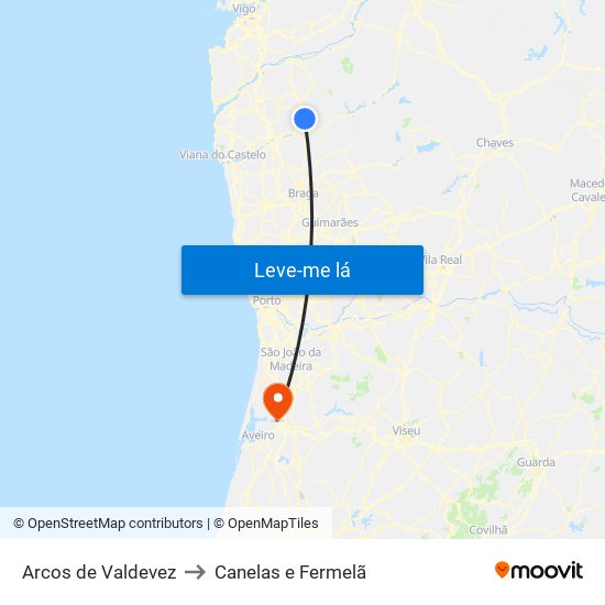 Arcos de Valdevez to Canelas e Fermelã map