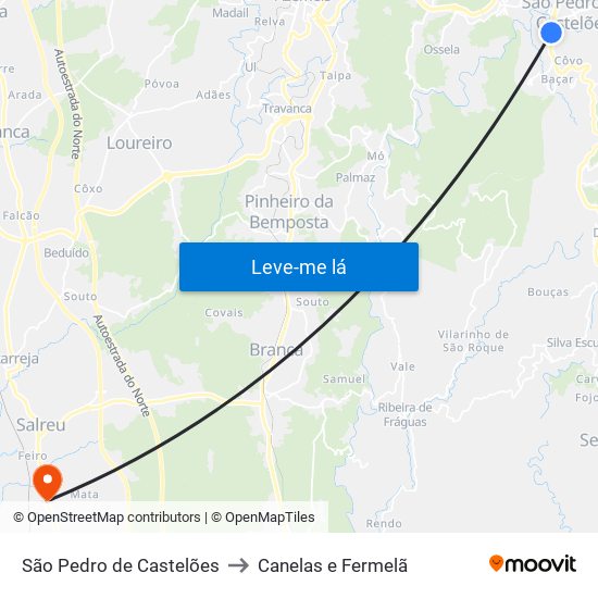 São Pedro de Castelões to Canelas e Fermelã map