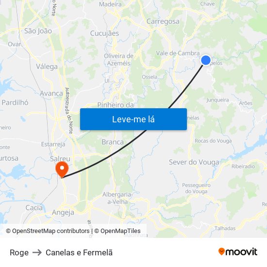 Roge to Canelas e Fermelã map
