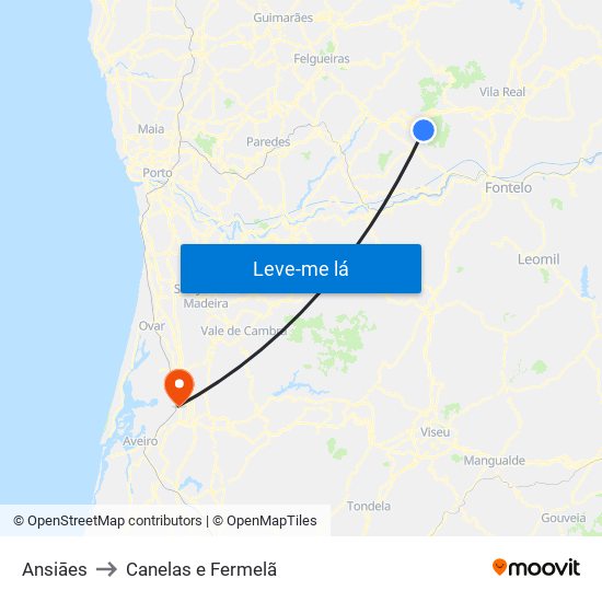 Ansiāes to Canelas e Fermelã map