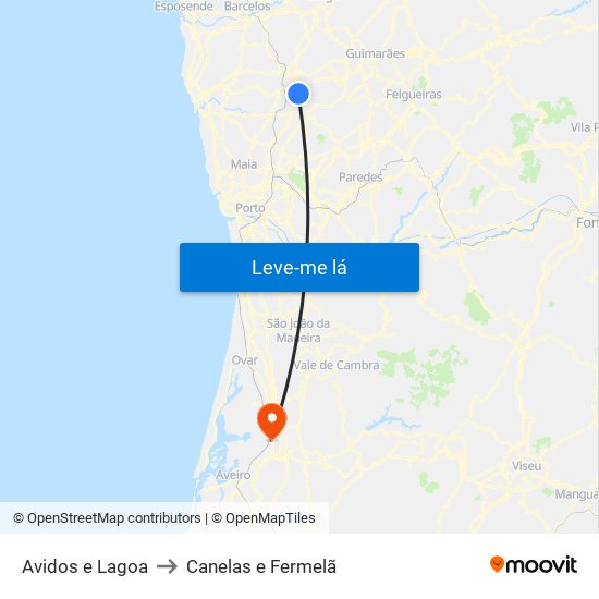 Avidos e Lagoa to Canelas e Fermelã map