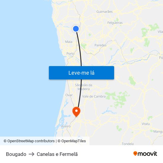 Bougado to Canelas e Fermelã map