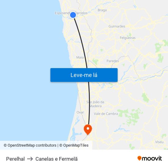 Perelhal to Canelas e Fermelã map