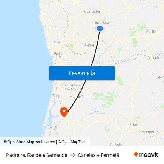 Pedreira, Rande e Sernande to Canelas e Fermelã map