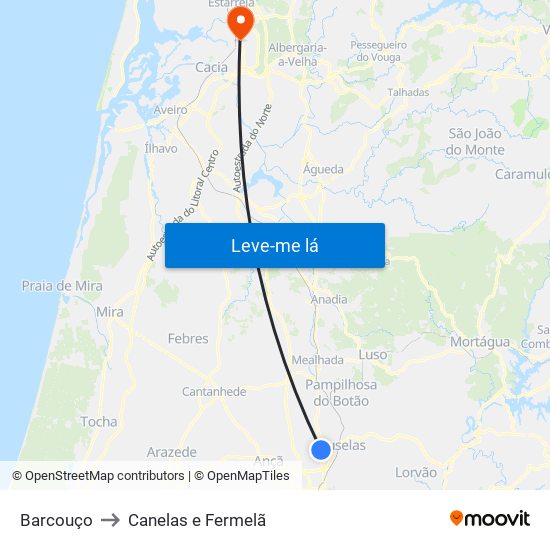 Barcouço to Canelas e Fermelã map