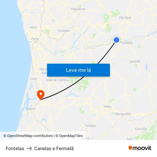 Fontelas to Canelas e Fermelã map