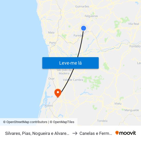 Silvares, Pias, Nogueira e Alvarenga to Canelas e Fermelã map