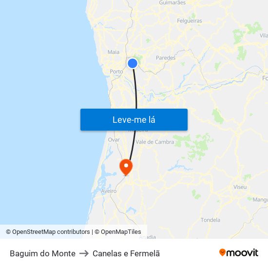 Baguim do Monte to Canelas e Fermelã map