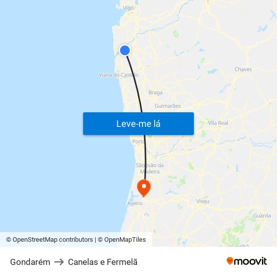 Gondarém to Canelas e Fermelã map