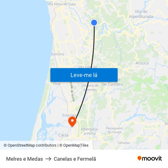 Melres e Medas to Canelas e Fermelã map