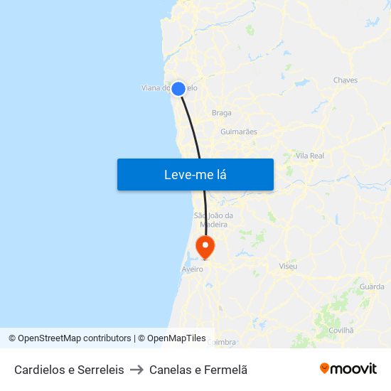 Cardielos e Serreleis to Canelas e Fermelã map