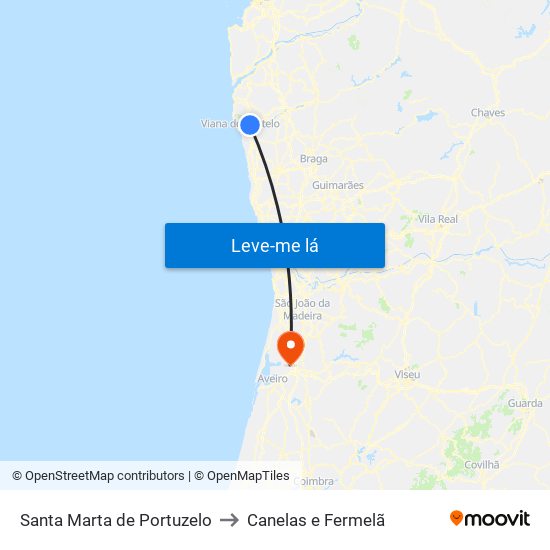 Santa Marta de Portuzelo to Canelas e Fermelã map