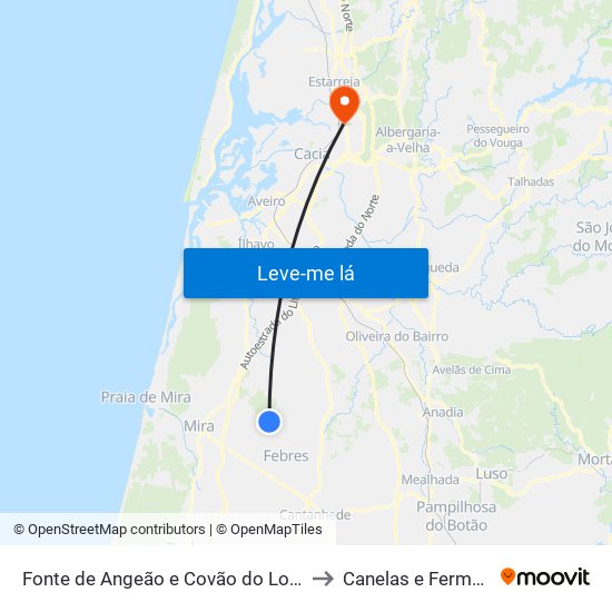 Fonte de Angeão e Covão do Lobo to Canelas e Fermelã map