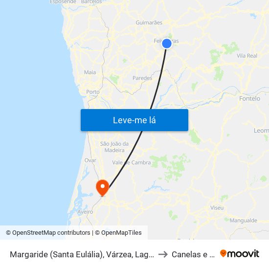 Margaride (Santa Eulália), Várzea, Lagares, Varziela e Moure to Canelas e Fermelã map
