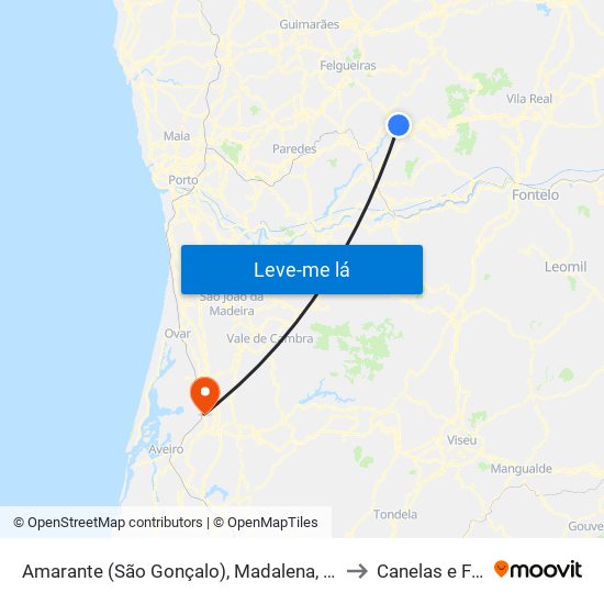 Amarante (São Gonçalo), Madalena, Cepelos e Gatão to Canelas e Fermelã map