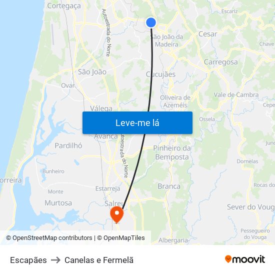 Escapães to Canelas e Fermelã map