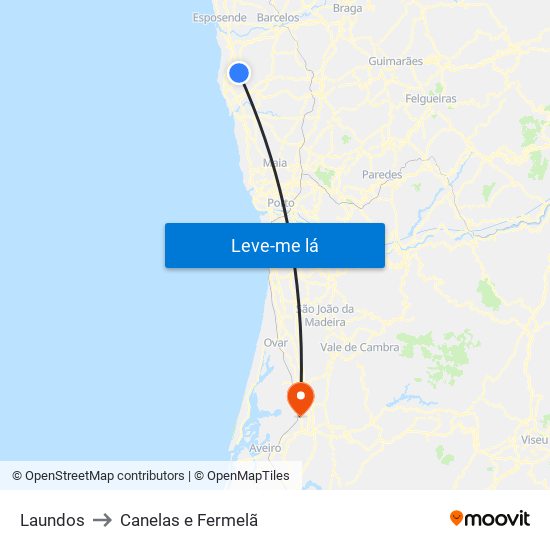 Laundos to Canelas e Fermelã map
