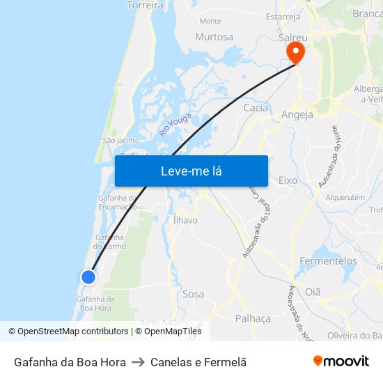 Gafanha da Boa Hora to Canelas e Fermelã map