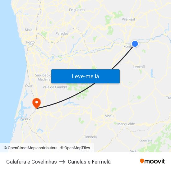 Galafura e Covelinhas to Canelas e Fermelã map