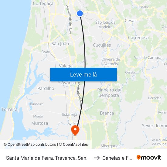 Santa Maria da Feira, Travanca, Sanfins e Espargo to Canelas e Fermelã map