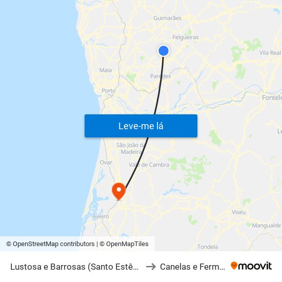 Lustosa e Barrosas (Santo Estêvão) to Canelas e Fermelã map