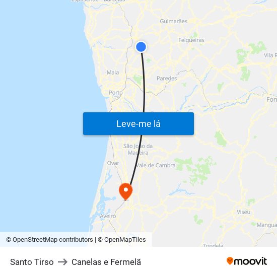 Santo Tirso to Canelas e Fermelã map