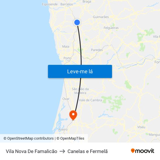 Vila Nova De Famalicão to Canelas e Fermelã map