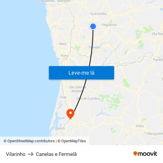 Vilarinho to Canelas e Fermelã map