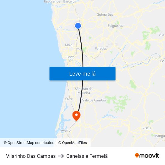 Vilarinho Das Cambas to Canelas e Fermelã map