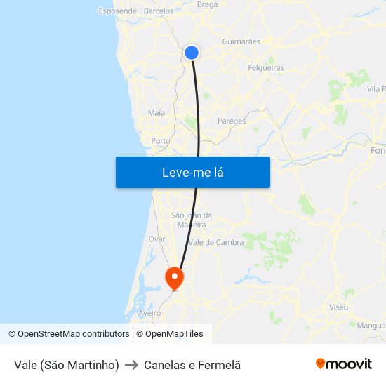 Vale (São Martinho) to Canelas e Fermelã map
