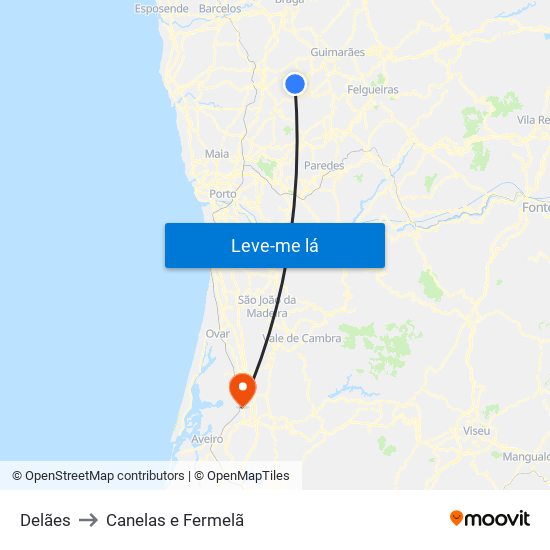 Delães to Canelas e Fermelã map
