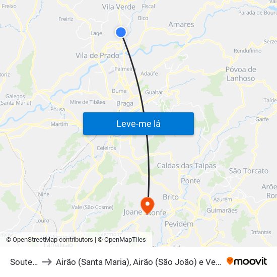 Soutelo to Airão (Santa Maria), Airão (São João) e Vermil map