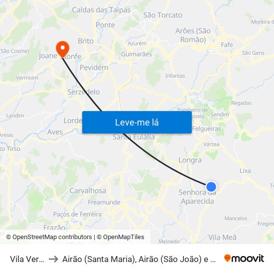 Vila Verde to Airão (Santa Maria), Airão (São João) e Vermil map