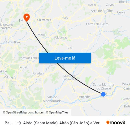 Baião to Airão (Santa Maria), Airão (São João) e Vermil map
